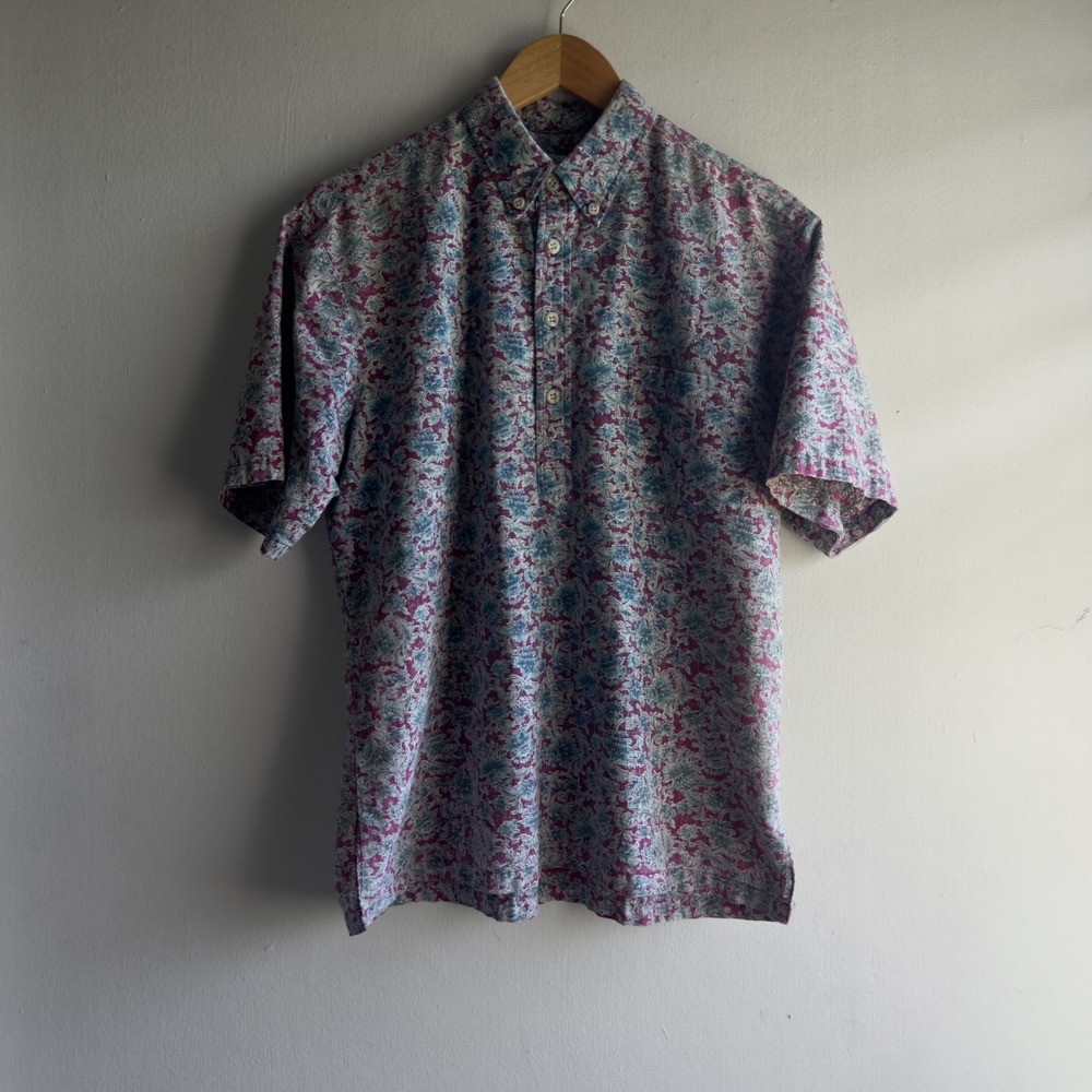 Vintage Tori Richard Liberty House Floral Paisley Popover Shirt Mens L Purple
